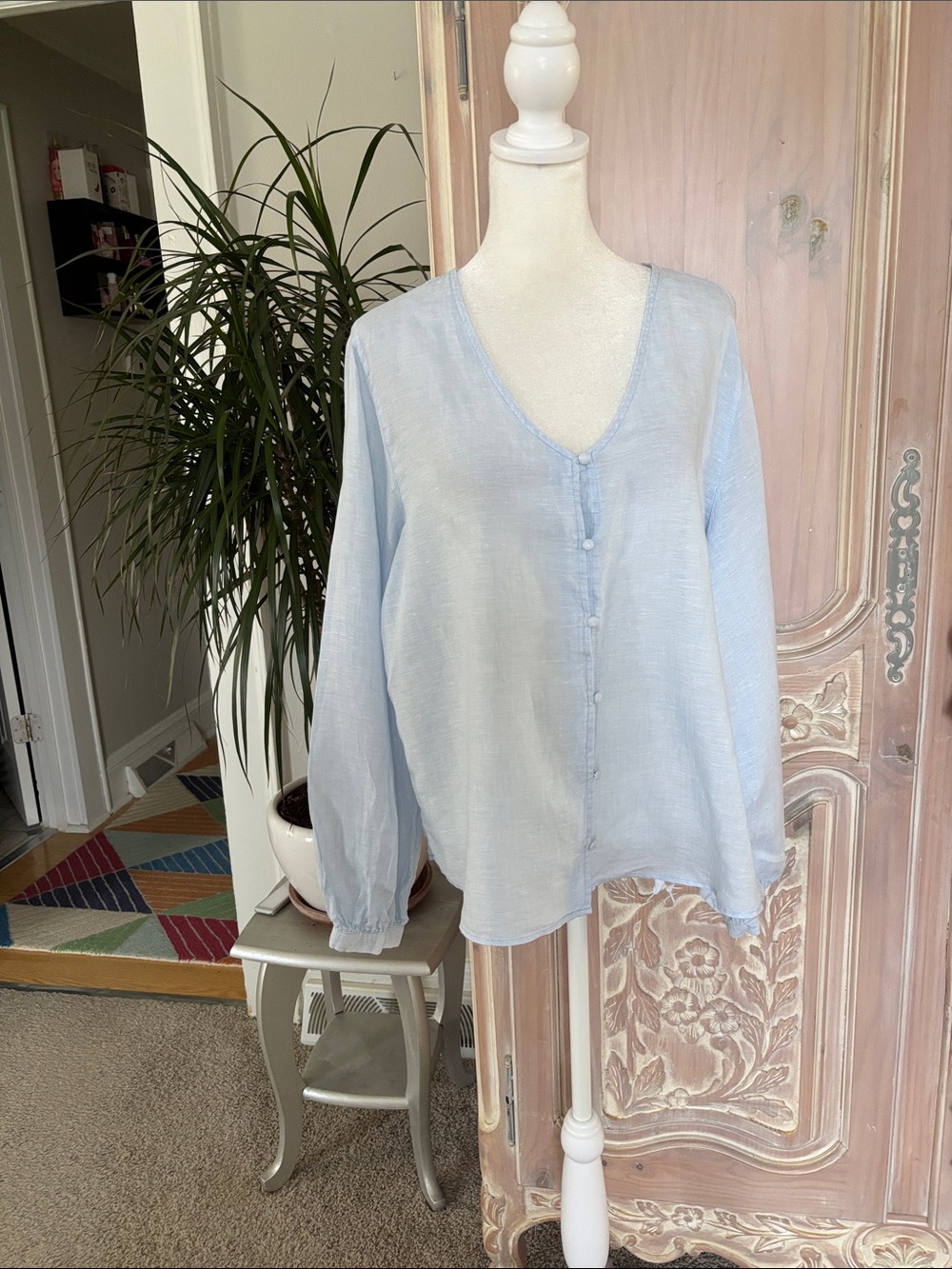 Laura Ashley Ballon Sleeve Linen Blouse